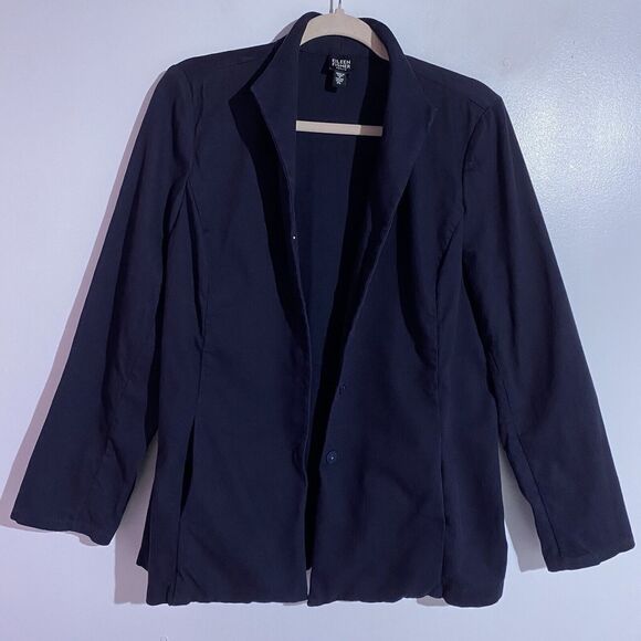 Eileen Fisher Blazer PL Navy Blue Snap Buttons Office Career Church Minimalist - Picture 2 of 16